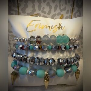 New ERIMISH Bracelets - 4 pc Stack - Mint Blue, Silver & Gold